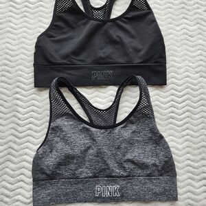 PINK Victoria's Secret Black and Heathered Gray Sports Bras